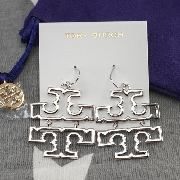 Tory Burch Jewelry - NEW Tory Burch Britten Hinged Dangle Statement Earrings in Silver Polished